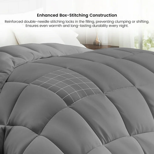 Lux Decor Collection Reversible Down Alternative Soft Quilted Queen Comforter - All Season Duvet Insert with Corner Tabs (Queen, Grey)